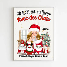 Charger l'image dans la galerie, Poster encadré en bois personnalisée, noël cadeau pour maman chat, noël est meilleur avec des chats