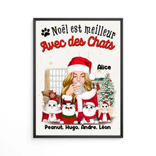 Charger l'image dans la galerie, Poster encadré en bois personnalisée, noël cadeau pour maman chat, noël est meilleur avec des chats