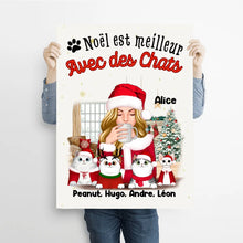 Charger l'image dans la galerie, Poster encadré en bois personnalisée, noël cadeau pour maman chat, noël est meilleur avec des chats