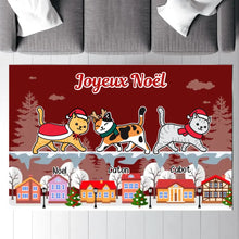 Charger l'image dans la galerie, Carpette personnalisé, Tapis Cadeau pour la famille, maman et papa chat, Chats pelucheux Joyeux Noël