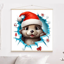 Charger l'image dans la galerie, 3D bébé Loutre franchir le mur Impressions sur cercle en mousse personnalisés, cadeau pour famillie, 3D Décor pour le salon à Noël