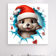 Charger l'image dans la galerie, 3D bébé Loutre franchir le mur Impressions sur cercle en mousse personnalisés, cadeau pour famillie, 3D Décor pour le salon à Noël