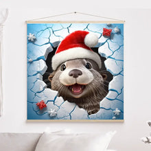 Charger l'image dans la galerie, 3D Loutre franchir le mur Impressions sur cercle en mousse personnalisés, cadeau pour famillie, 3D Décor pour le salon à Noël