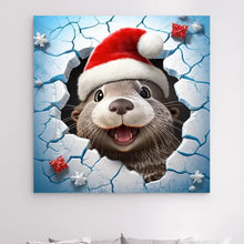 Charger l'image dans la galerie, 3D Loutre franchir le mur Impressions sur cercle en mousse personnalisés, cadeau pour famillie, 3D Décor pour le salon à Noël