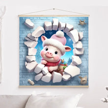 Charger l'image dans la galerie, 3D Bébé Porc L'hiver Impressions sur cercle en mousse personnalisés, 3D Décor pour le salon à Noël
