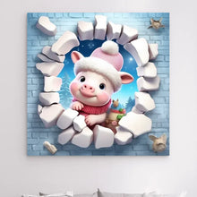 Charger l'image dans la galerie, 3D Bébé Porc L'hiver Impressions sur cercle en mousse personnalisés, 3D Décor pour le salon à Noël
