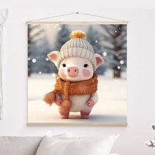 Charger l'image dans la galerie, 3D Bébé Porc L'hiver Toile à suspendre personnalisés, 3D Décor pour le salon à Noël