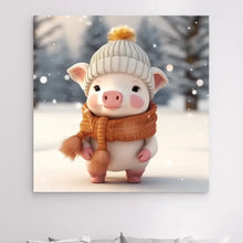 Charger l'image dans la galerie, 3D Bébé Porc L'hiver Toile à suspendre personnalisés, 3D Décor pour le salon à Noël