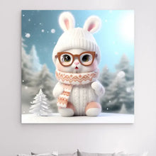 Charger l'image dans la galerie, 3D bébé Lapin L'hiver Toile à suspendre personnalisés, 3D Décor pour le salon à Noël