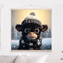 Charger l'image dans la galerie, 3D Bébé Vache Angus noire dans la neige Toile à suspendre personnalisés, 3D Décor pour le salon à Noël