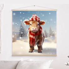 Charger l'image dans la galerie, 3D Bébé Vache Angus dans la neige Toile à suspendre personnalisés, 3D Décor pour le salon à Noël