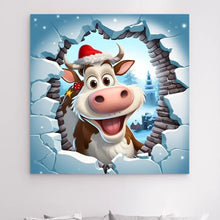 Charger l'image dans la galerie, 3D Vache Holstein Friesian Noël Toile à suspendre personnalisés, 3D Décor pour le salon à Noël