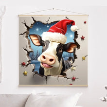 Charger l'image dans la galerie, 3D Vache Holstein Friesian Noël Toile à suspendre personnalisés, 3D Décor pour le salon à Noël