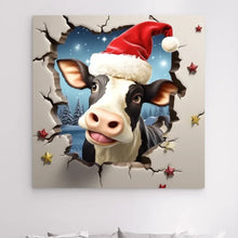 Charger l'image dans la galerie, 3D Vache Holstein Friesian Noël Toile à suspendre personnalisés, 3D Décor pour le salon à Noël