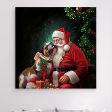 Charger l'image dans la galerie, Bouledogue anglais et Père Noël Impressions sur métal personnalisés, Chien Décor pour le salon à Noël