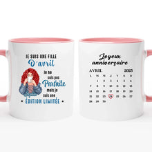 Charger l'image dans la galerie, Date d'anniversaire Calendrier Mug personnalisé, Anniversaire Cadeaux pour sœur, Meilleures Amies, Je suis une fille