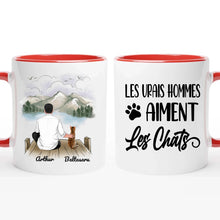 Charger l'image dans la galerie, Jusqu'à 6 chats, Porte-clés acrylique coeur personnalisé chat et maître, tasse papa chat, la vie est meilleure avec les chats