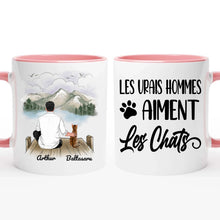 Charger l'image dans la galerie, Jusqu'à 6 chats, Porte-clés acrylique coeur personnalisé chat et maître, tasse papa chat, la vie est meilleure avec les chats