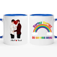 Charger l'image dans la galerie, Jusqu'à 3 types de couples, Tasse personnalisé LGBT, Porte-clés acrylique coeur personnalisé couple, Tasse LGBT arc-en-ciel