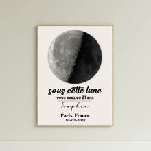 Charger l'image dans la galerie, Phase de lune et message Poster personnalisée, Cadeau d'anniversaire, de mariage, Sous cette lune