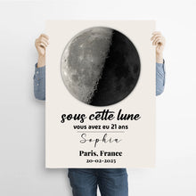 Charger l'image dans la galerie, Phase de lune et message Poster personnalisée, Cadeau d'anniversaire, de mariage, Sous cette lune