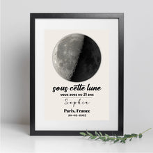 Charger l'image dans la galerie, Phase de lune et message Poster personnalisée, Cadeau d'anniversaire, de mariage, Sous cette lune