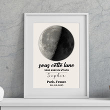 Charger l'image dans la galerie, Phase de lune et message toile personnalisée, Cadeau d'anniversaire, de mariage, Sous cette lune