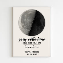 Charger l'image dans la galerie, Phase de lune et message toile personnalisée, Cadeau d'anniversaire, de mariage, Sous cette lune