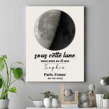 Charger l'image dans la galerie, Phase de lune et message toile personnalisée, Cadeau d'anniversaire, de mariage, Sous cette lune