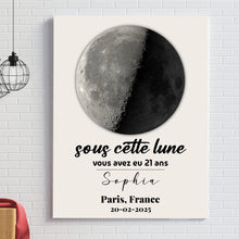 Charger l'image dans la galerie, Phase de lune et message toile personnalisée, Cadeau d'anniversaire, de mariage, Sous cette lune