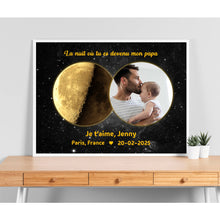 Charger l'image dans la galerie, Phase de lune toile personnalisée Photo, Cadeaux pour nouvelle maman, papa, La nuit où tu es devenu mon père