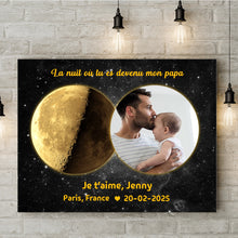 Charger l'image dans la galerie, Phase de lune toile personnalisée Photo, Cadeaux pour nouvelle maman, papa, La nuit où tu es devenu mon père