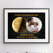 Charger l'image dans la galerie, Phase de lune Poster personnalisée Photo, Cadeaux pour nouvelle maman, papa, La nuit où tu es devenu mon père