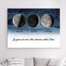 Charger l'image dans la galerie, Phase de Lune Toile personnalisé, Cadeaux pour couple papa, Fête des pères, Le jour où vous êtes devenu notre père