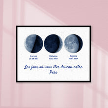 Charger l'image dans la galerie, Phase de Lune bleue Poster personnalisé, Fête des pères Cadeaux pour papa, Le jour où vous êtes devenu notre père
