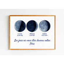 Charger l'image dans la galerie, Phase de Lune bleue Poster personnalisé, Fête des pères Cadeaux pour papa, Le jour où vous êtes devenu notre père