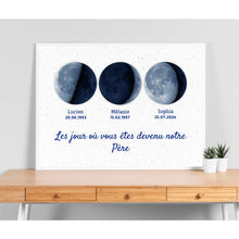 Charger l'image dans la galerie, Phase de Lune bleue Toile personnalisé, Fête des pères pour papa, Le jour où vous êtes devenu notre père