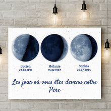 Charger l'image dans la galerie, Phase de Lune bleue Toile personnalisé, Fête des pères pour papa, Le jour où vous êtes devenu notre père