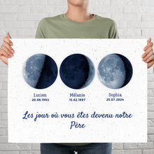 Charger l'image dans la galerie, Phase de Lune bleue Poster personnalisé, Fête des pères Cadeaux pour papa, Le jour où vous êtes devenu notre père