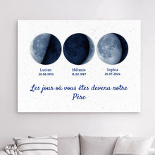 Charger l'image dans la galerie, Phase de Lune bleue Toile personnalisé, Fête des pères pour papa, Le jour où vous êtes devenu notre père