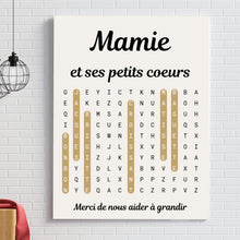 Charger l'image dans la galerie, Mots mêlés petits-enfants noms, Toile mamie personnalisée, Cadeau mamie, Fête des grand mère, Toile nom de famille personnalisé