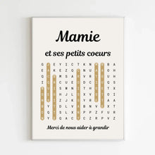 Charger l'image dans la galerie, Mots mêlés petits-enfants noms, Toile mamie personnalisée, Cadeau mamie, Fête des grand mère, Toile nom de famille personnalisé
