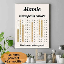 Charger l'image dans la galerie, Mots mêlés petits-enfants noms, Toile mamie personnalisée, Cadeau mamie, Fête des grand mère, Toile nom de famille personnalisé