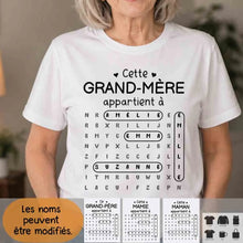 Charger l'image dans la galerie, Mots mêlés petits-enfants noms, T-shirt personnalisé grand-père grand-mère, ce grand-mère appartient à, fête des mères