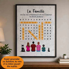 Charger l'image dans la galerie, Mots mêlés Poster personnalisée Famille Nom, cadeau pour Famille, Maman at papa chien, chat, Décoration du salon