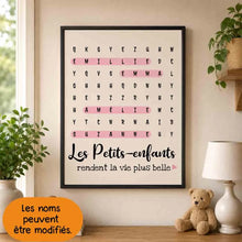 Charger l'image dans la galerie, Mots mêlés Poster personnalisée, Toile cadeau pour mamie, papi, Les Petits-enfants rendent la vie plus belle