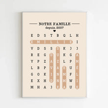 Charger l'image dans la galerie, Mots mêlés Impression sur table personnalisée, TableTop Print cadeau pour Famille, Notre Famille
