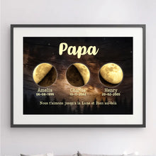 Charger l'image dans la galerie, Phase de lune personnalisés noms, Poster cadeaux pour papa, de fête des pères, nous t’aimons jusqu’à la lune et bien au-delà.