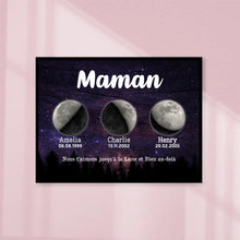 Charger l'image dans la galerie, Phase de lune personnalisés noms, Impressions sur métal cadeaux pour maman, de fête des mères, nous t’aimons jusqu’à la lune et bien au-delà
