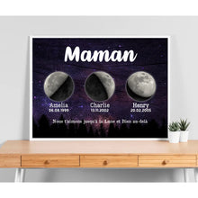 Charger l'image dans la galerie, Phase de lune personnalisés noms, Impressions sur métal cadeaux pour maman, de fête des mères, nous t’aimons jusqu’à la lune et bien au-delà